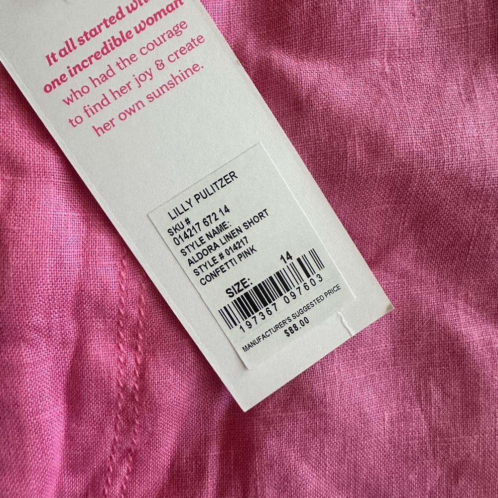 NWT Lilly Pulitzer Aldora Linen Shorts in Confetti Pink, Size 14, 7” Inseam - Picture 4 of 5